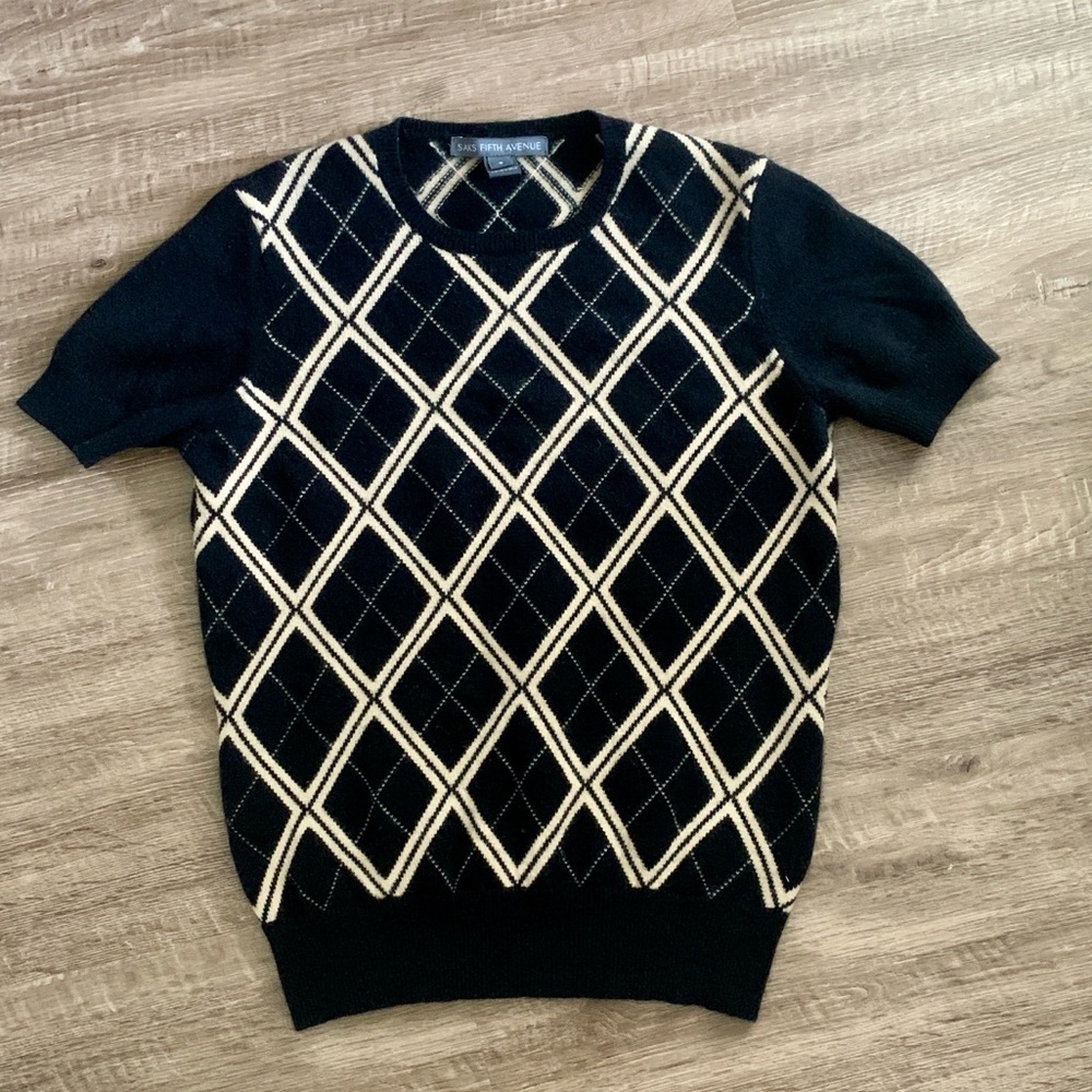 Saks argyle cashmere short sleeve sweater